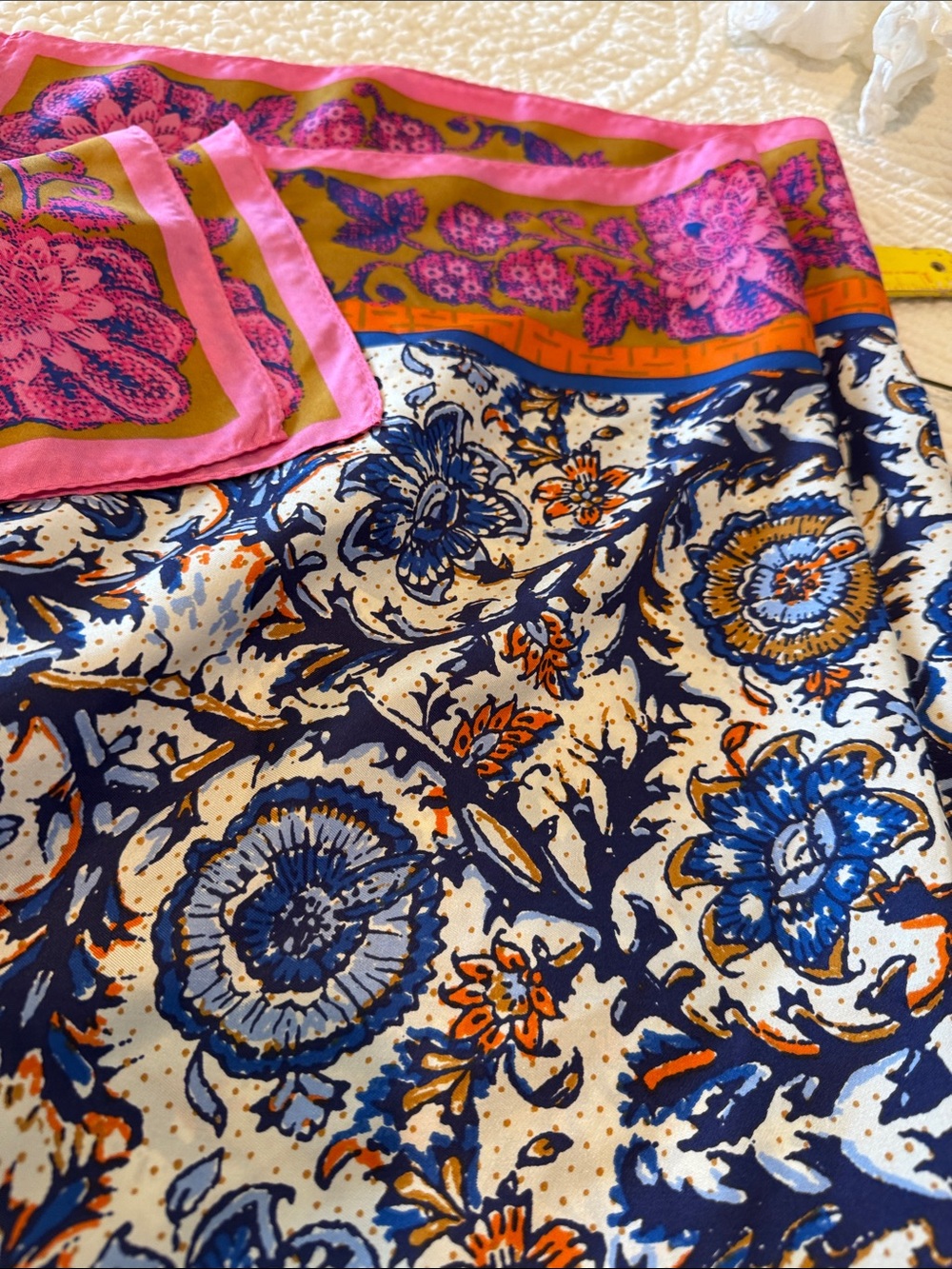 Zara Floral Silk Scarf in Pink, Blue, Orange, White
